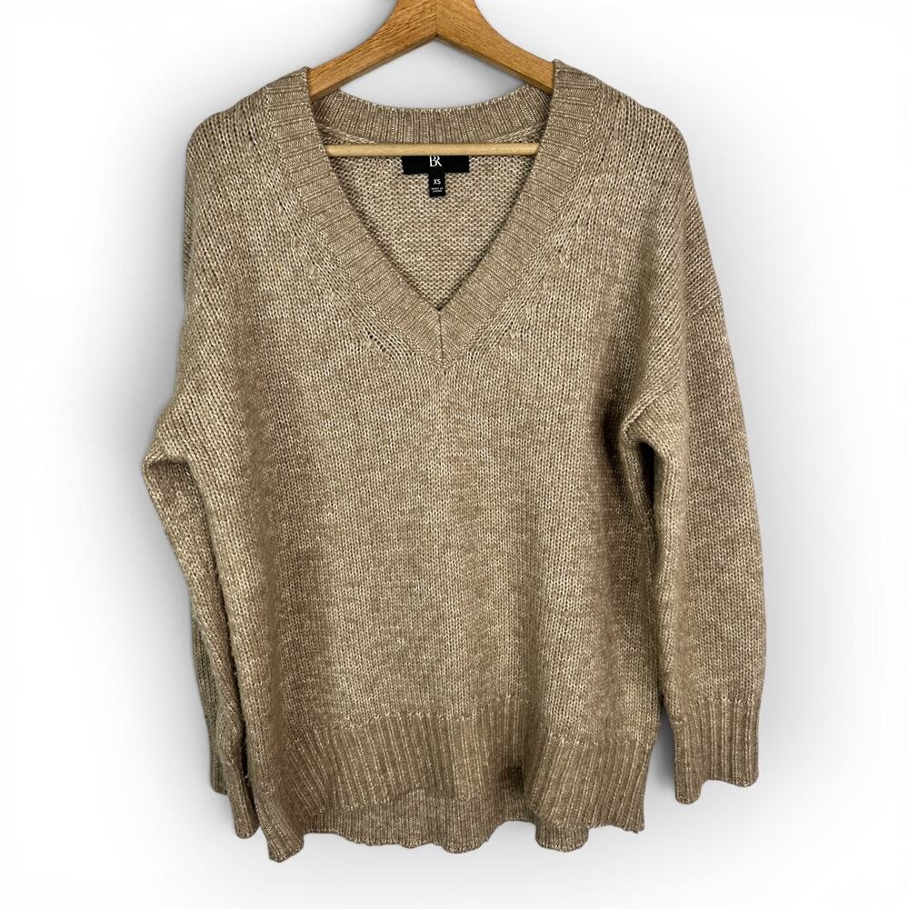 Banana Republic Salma Oversized V Neck Wool Cotton Sweater Tan Size XS